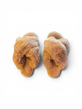 Plush Cross-Band Women’s Slippers in Camel